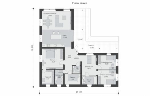 Одноэтажный дом со вторым светом, тремя спальнями и детской зоной